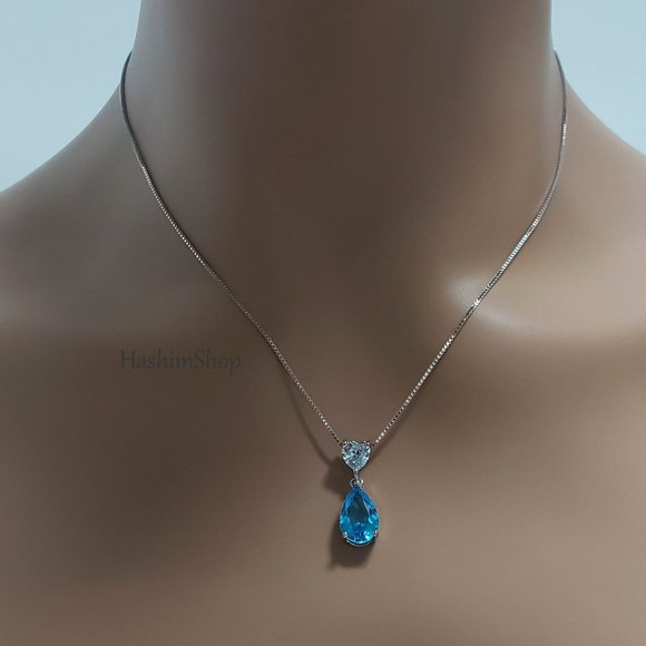 Aquamarine Teardrop Pendant Necklace - Picture 1 of 5